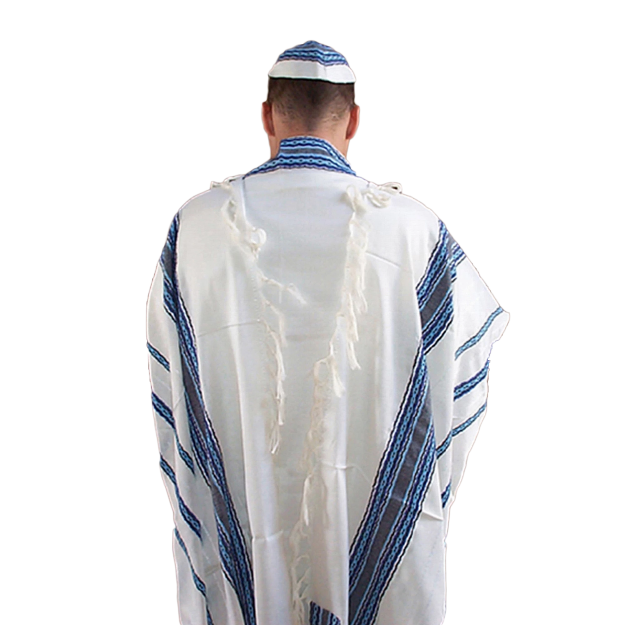 Gabrieli Tallit Adam - Cotton Tallit - Blues With Silver On White Gabrieli Tallits