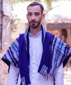 Gabrieli Tallit Gabrieli Tallits Gabrieli Premium - Wool Tallit - Shades Of Blue With Silver On Blue