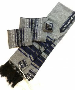 Gabrieli Tallit Gabrieli Premium - Wool Tallit - Blue & Silver On Gray