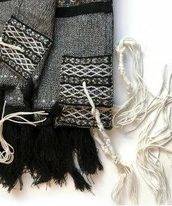 Gabrieli Tallit Gabrieli Tallits Gabrieli Premium - Wool Tallit - Black, White & Silver On Gray