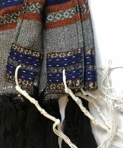 Gabrieli Tallit Gabrieli Premium - Wool Tallit - Blue & Orange With Silver On Gray