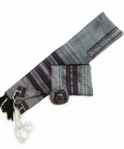 Gabrieli Tallit Gabrieli Tallits Gabrieli Premium - Wool Tallit - Purples & Silver On Gray