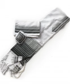 Gabrieli Tallit Gabrieli Tallits Ella - Cotton Tallit - Gray And Black Stripes With Silver On White