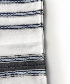 Gabrieli Tallit Adam - Cotton Tallit - Blues With Silver On White Gabrieli Tallits