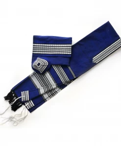 Gabrieli Tallit Yoel - Cotton Tallit - Grey And Black On Blue