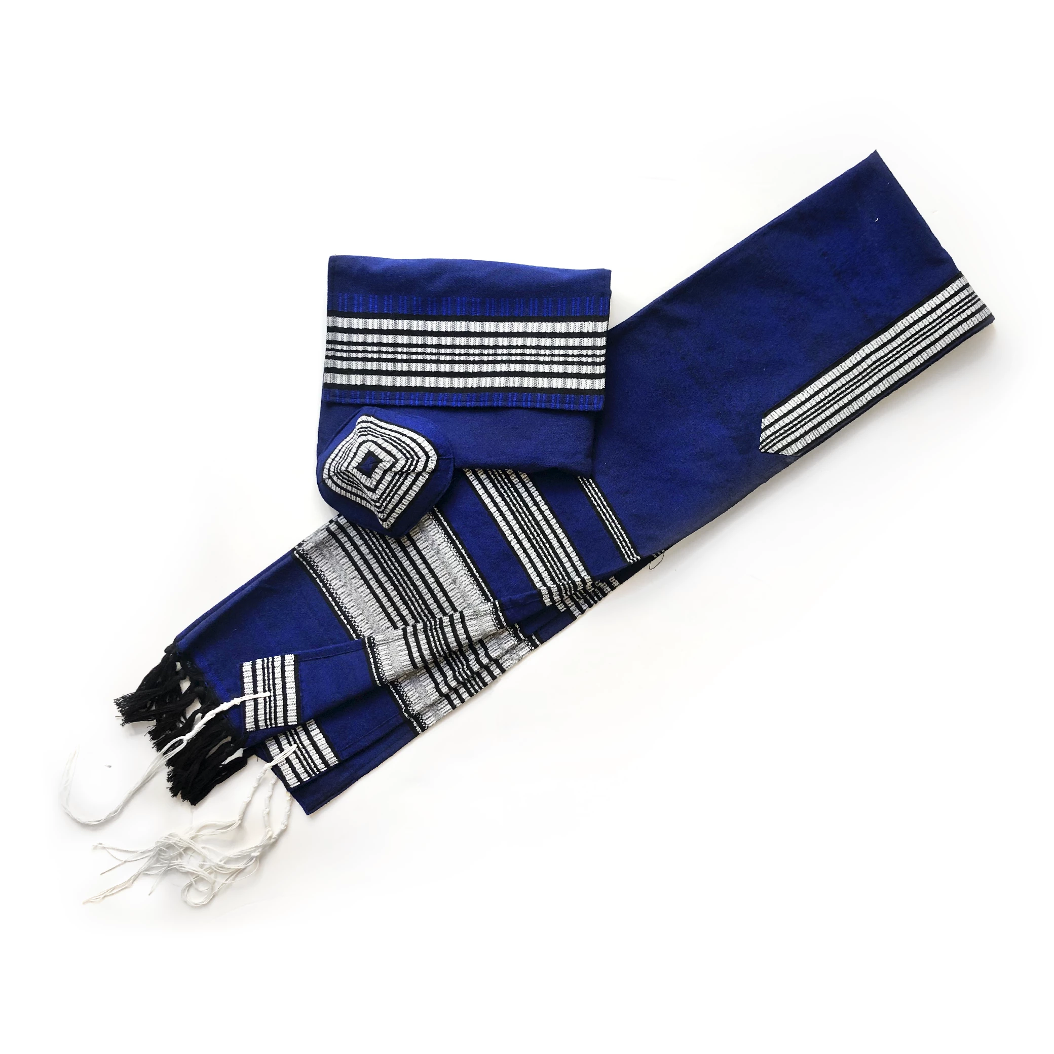 Gabrieli Tallit Yoel - Cotton Tallit - Grey And Black On Blue