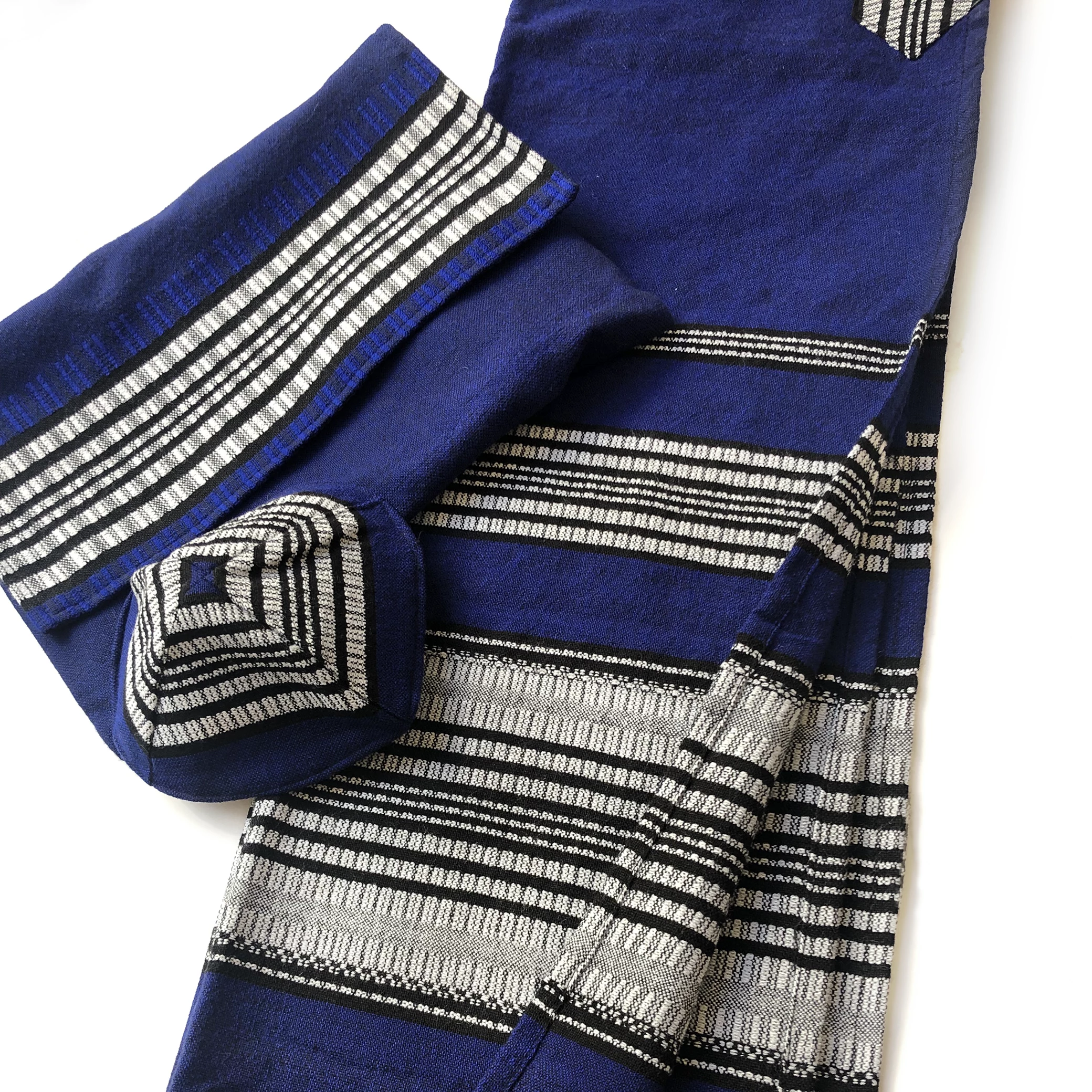 Gabrieli Tallit Yoel - Cotton Tallit - Grey And Black On Blue