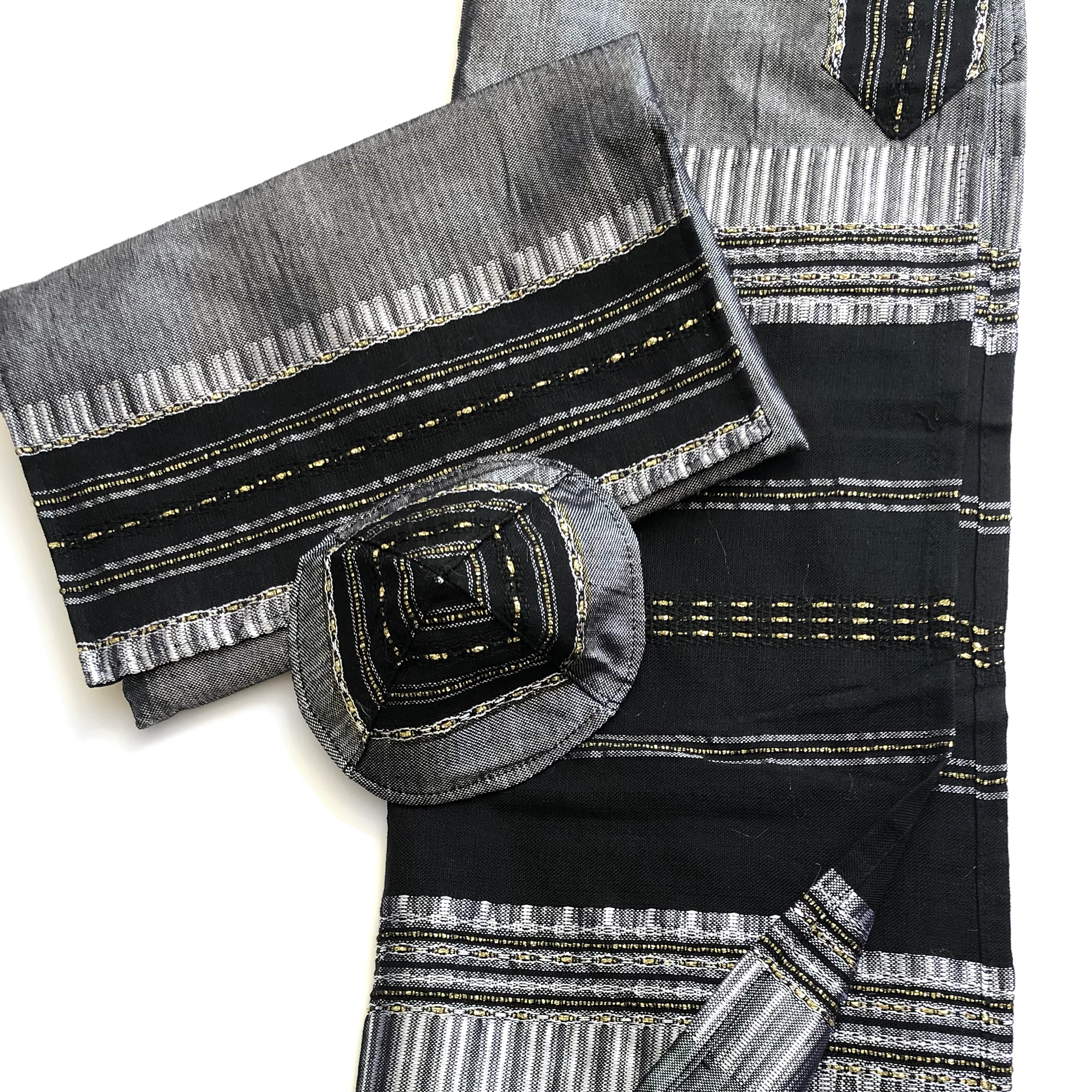 Gabrieli Tallit Elia - Silk Tallit- Black With Gold On Gray