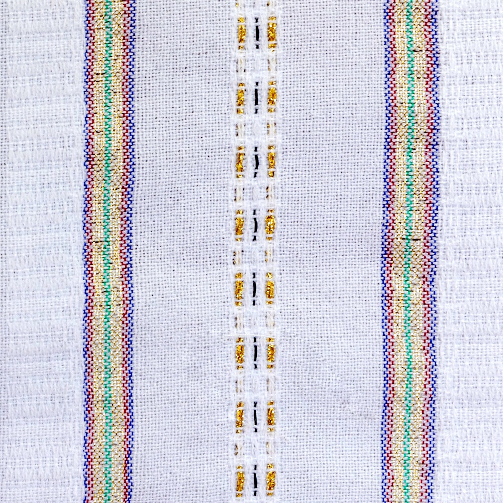 Home & Special Occasions Tablecloths - Gabrieli Design - Blue, Red And Green With Gold On White