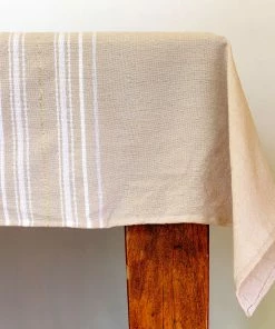 Gabrieli Tablecloths - Bold Design - Gold And White On Beige