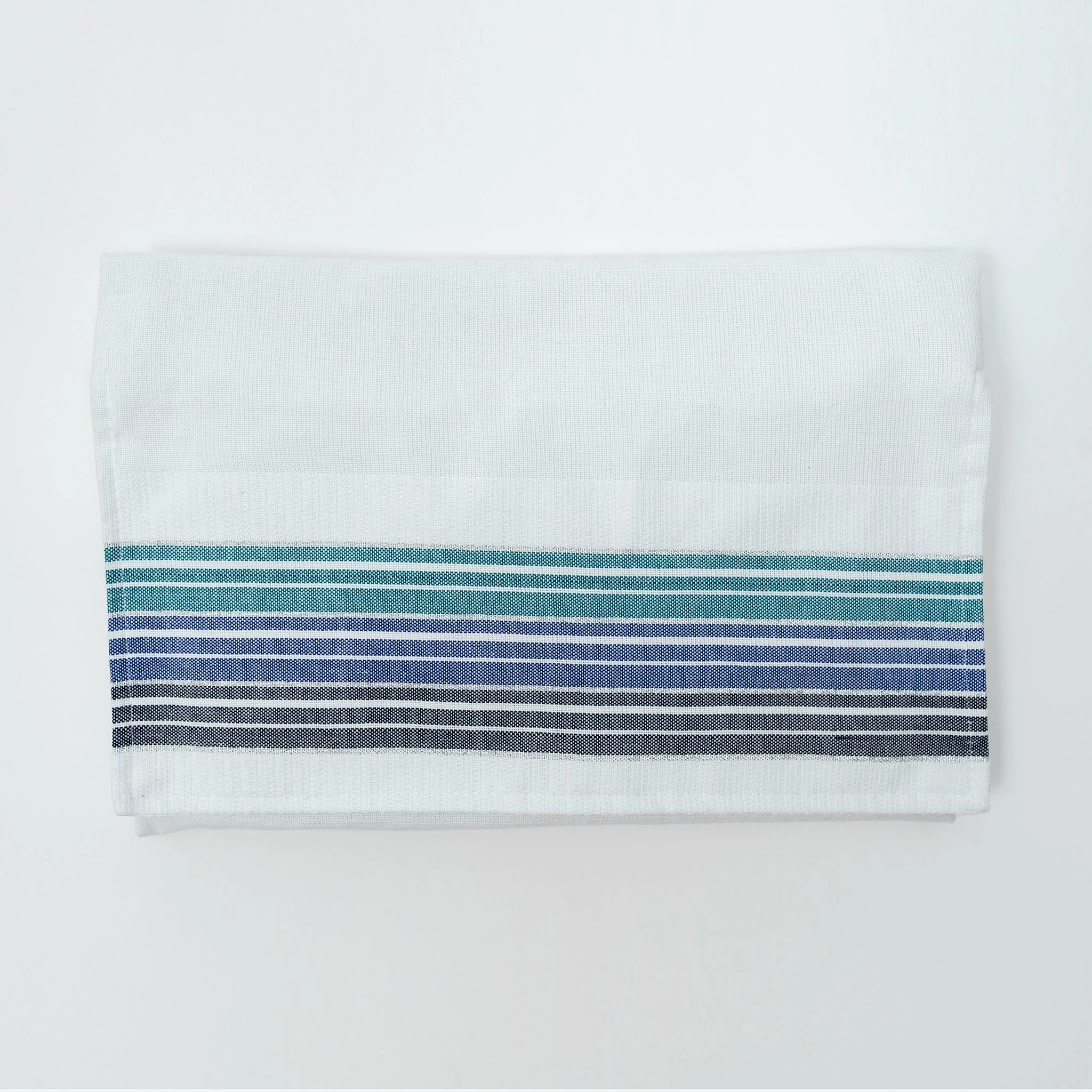 Gabrieli Tallit Ella - Cotton Tallit - Turquoise, Blue And Navy Stripes With Silver On White Gabrieli Tallits