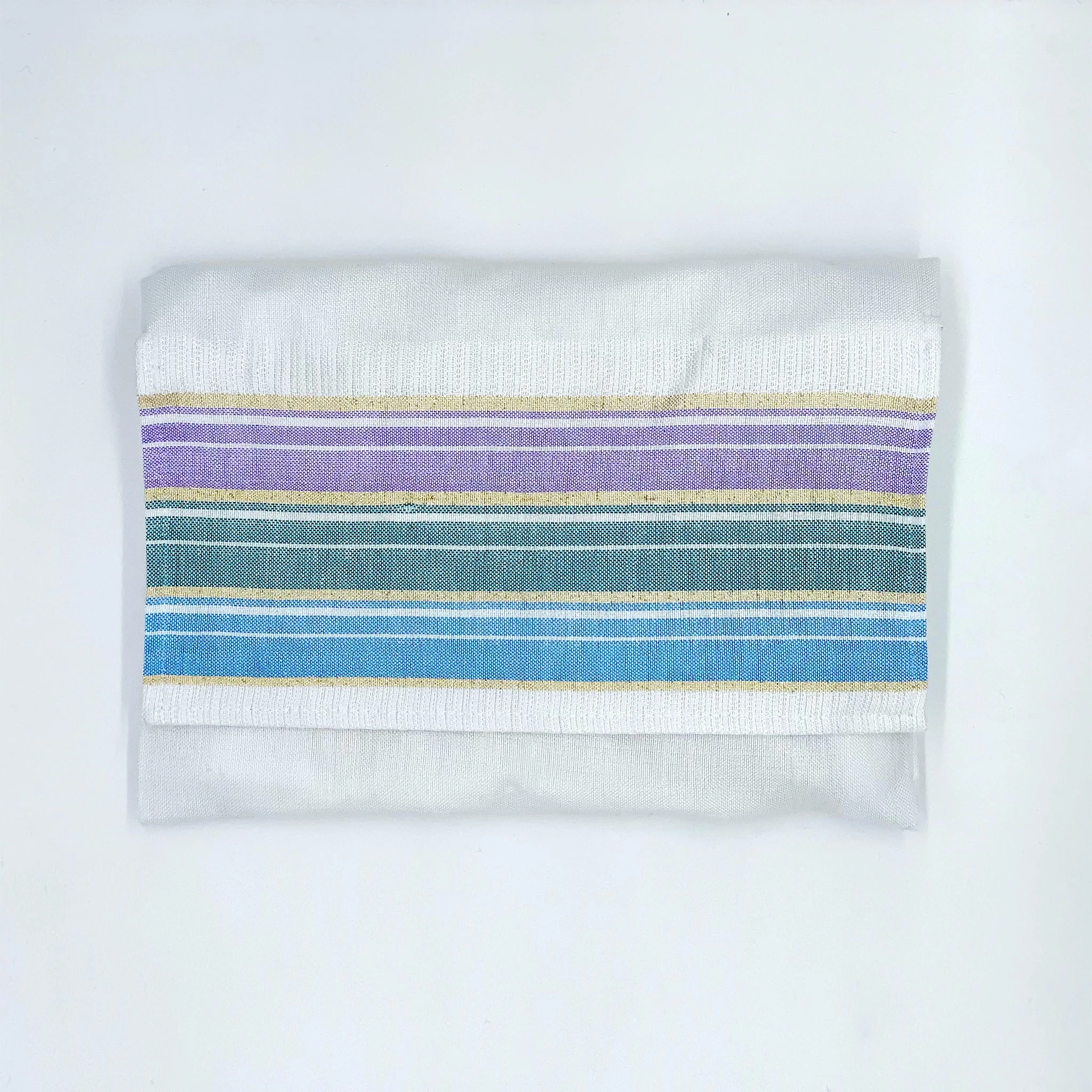Gabrieli Tallit Ella - Silk Tallit - Pastel Purple, Teal And Blue With Gold On White
