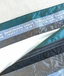 Elegant Gabrieli Tallit - Turquoise On White