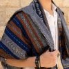 Gabrieli Tallit Gabrieli Premium - Wool Tallit - Blue & Orange With Silver On Gray