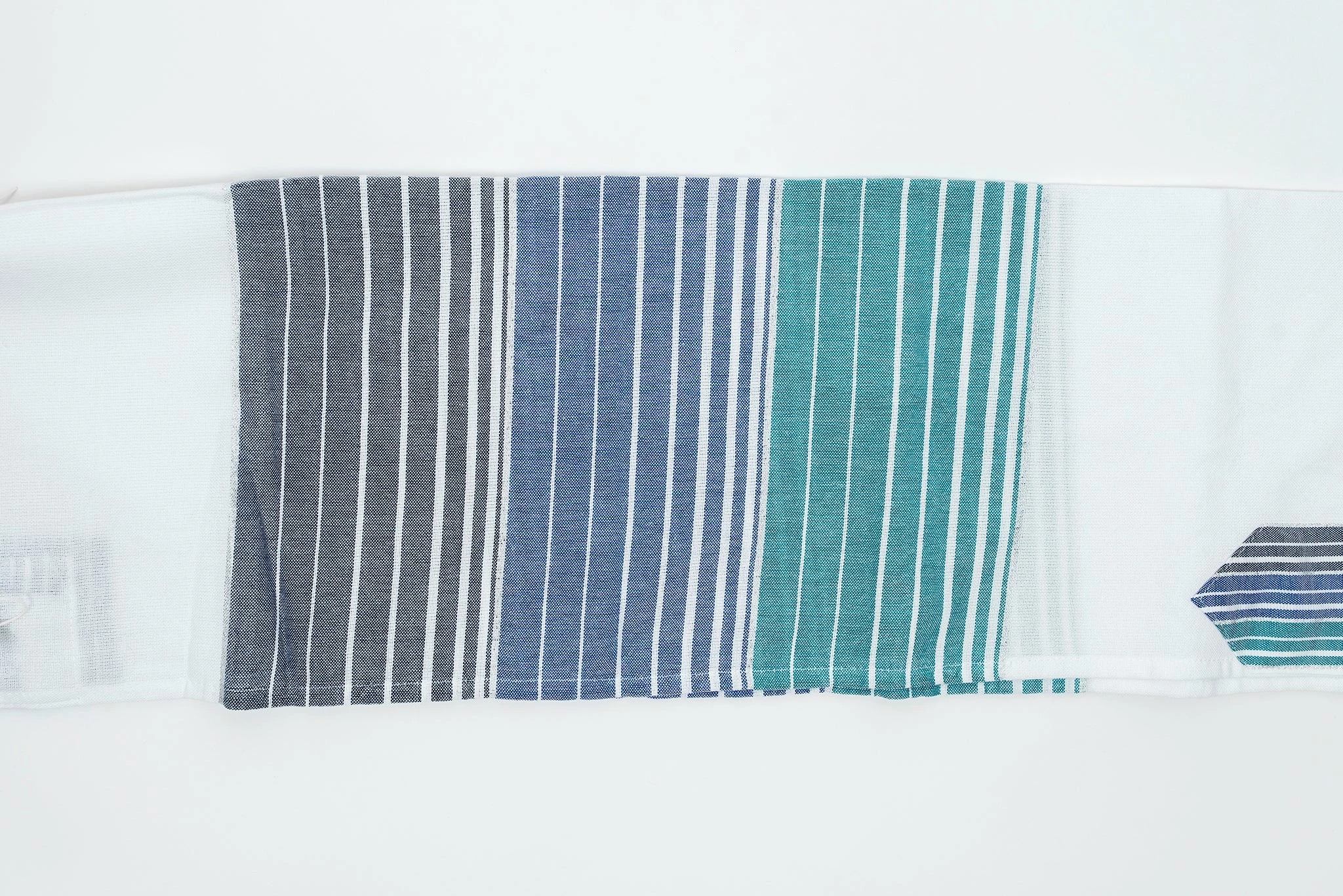 Gabrieli Tallit Ella - Cotton Tallit - Turquoise, Blue And Navy Stripes With Silver On White Gabrieli Tallits