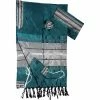 Gabrieli Tallit Elia - Silk Tallit - Gray On Teal Green