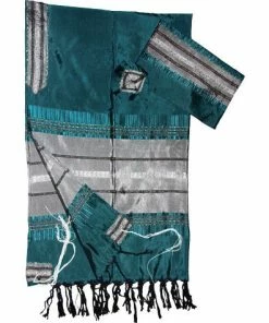 Gabrieli Tallit Elia - Silk Tallit - Gray On Teal Green