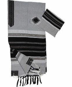 Gabrieli Tallit Elia - Cotton Tallit - Black With Silver On Gray Gabrieli Tallits
