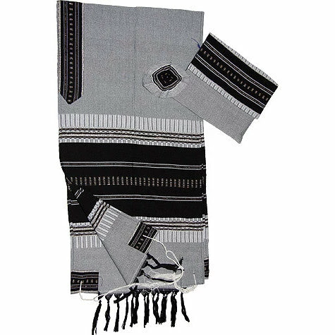 Gabrieli Tallit Elia - Cotton Tallit - Black With Silver On Gray Gabrieli Tallits