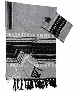 Gabrieli Tallit Elia - Wool Tallit - Black On Gray With Silver