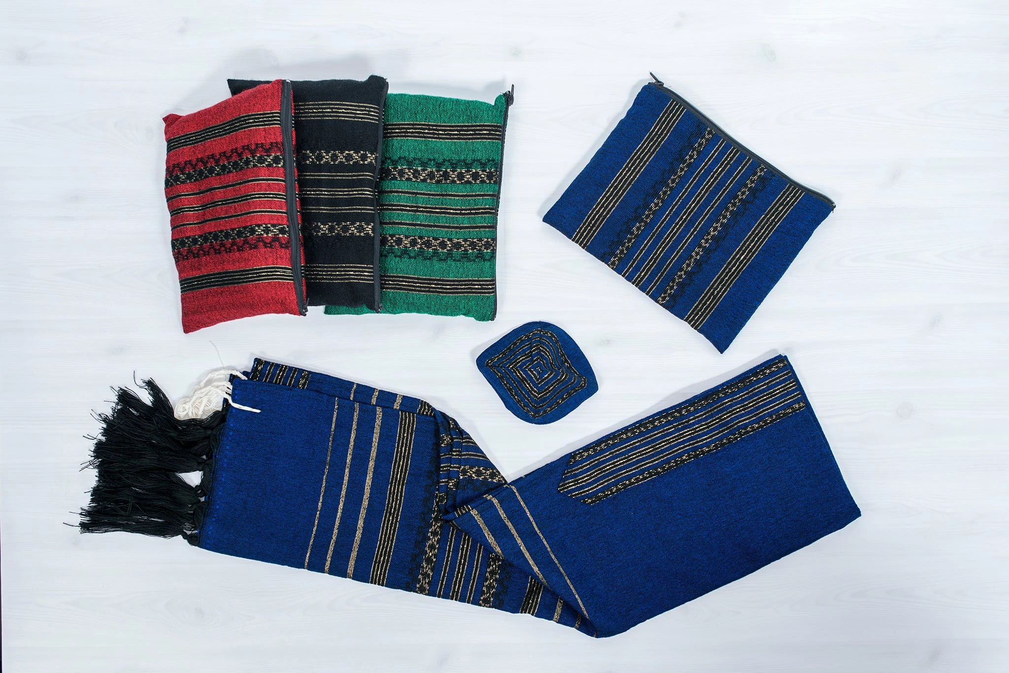 Gabrieli Tallit Hagar - Wool Tallit - Black And Gold Design On Blue