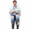 Gabrieli Tallit Noam - Silk Tallit - 3 Blues And Silver On White