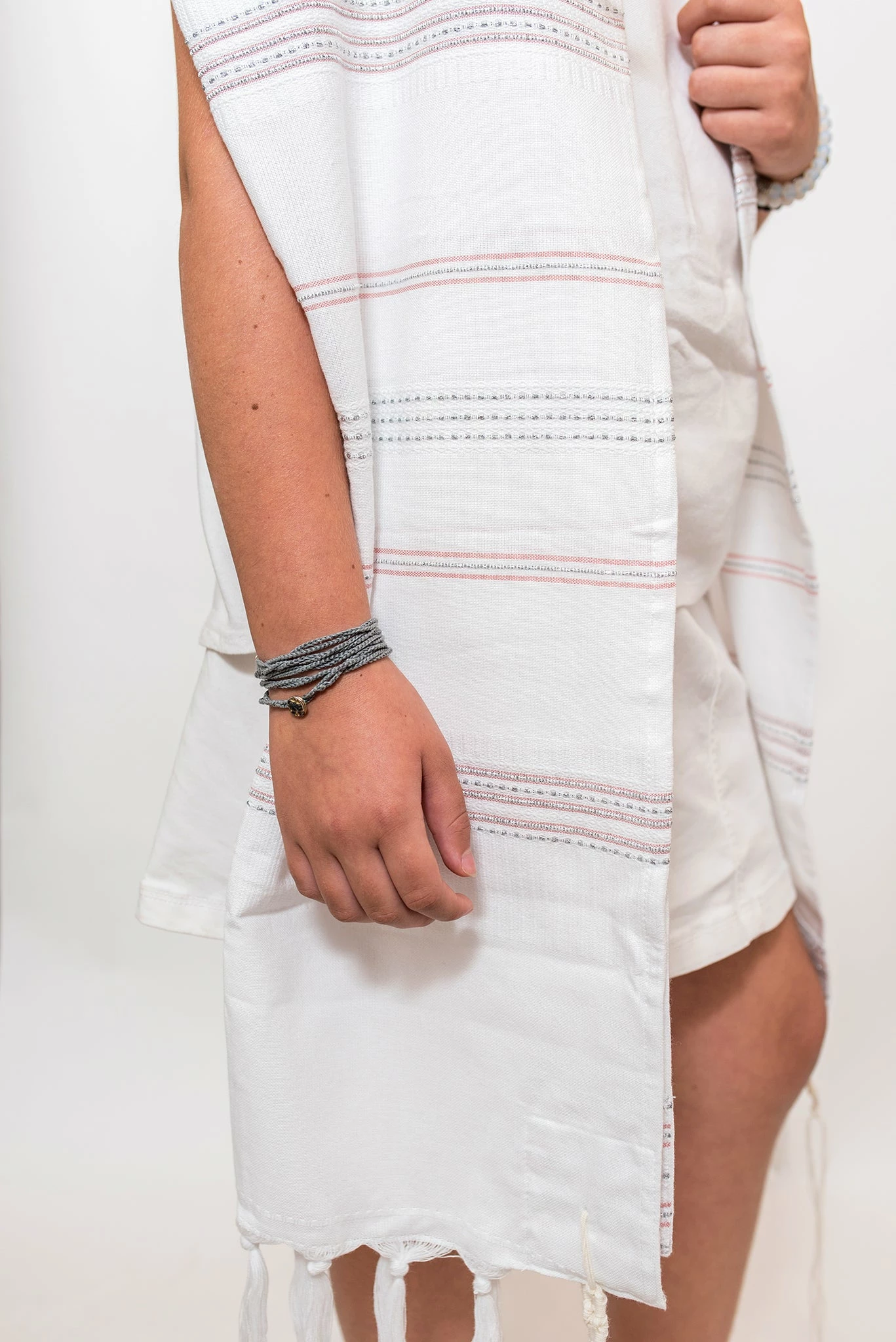 Gabrieli Tallit Elia - Silk Tallit - Pink And Silver On White Gabrieli Tallits