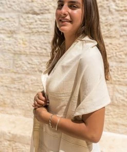 Gabrieli Tallit Elia - Cotton Tallit - Gold And Silver On Off-White Gabrieli Tallits