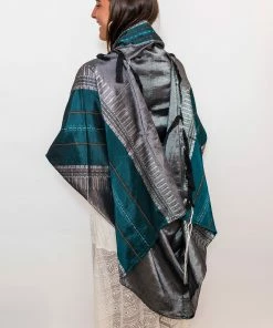 Gabrieli Tallit Elia - Silk Tallit- Turquoise And Silver On Gray