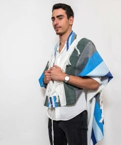 Gabrieli Tallit Emanuel - Wool Tallit - Wide Stripes In Shades Of Blue Gabrieli Tallits