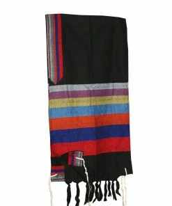 Gabrieli Tallit Esther - Wool Tallit - Rainbow Stripes On Black