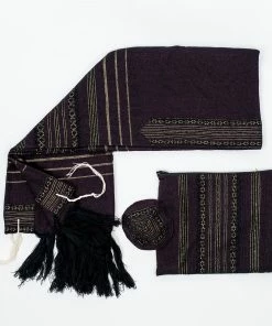 Gabrieli Tallit Hagar - Wool Tallit - Black And Gold Design On Purple Gabrieli Tallits