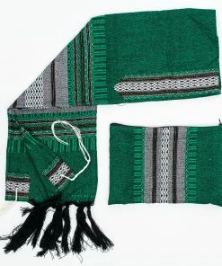 Gabrieli Tallit Gabrieli Tallits Elia - Wool Tallit - Grey With Gold On Green