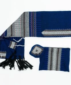 Gabrieli Tallit Gabrieli Tallits Elia - Wool Tallit - Grey On Blue
