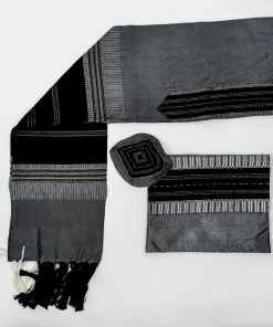 Gabrieli Tallit Elia - Silk Tallit- Black With Gold On Gray