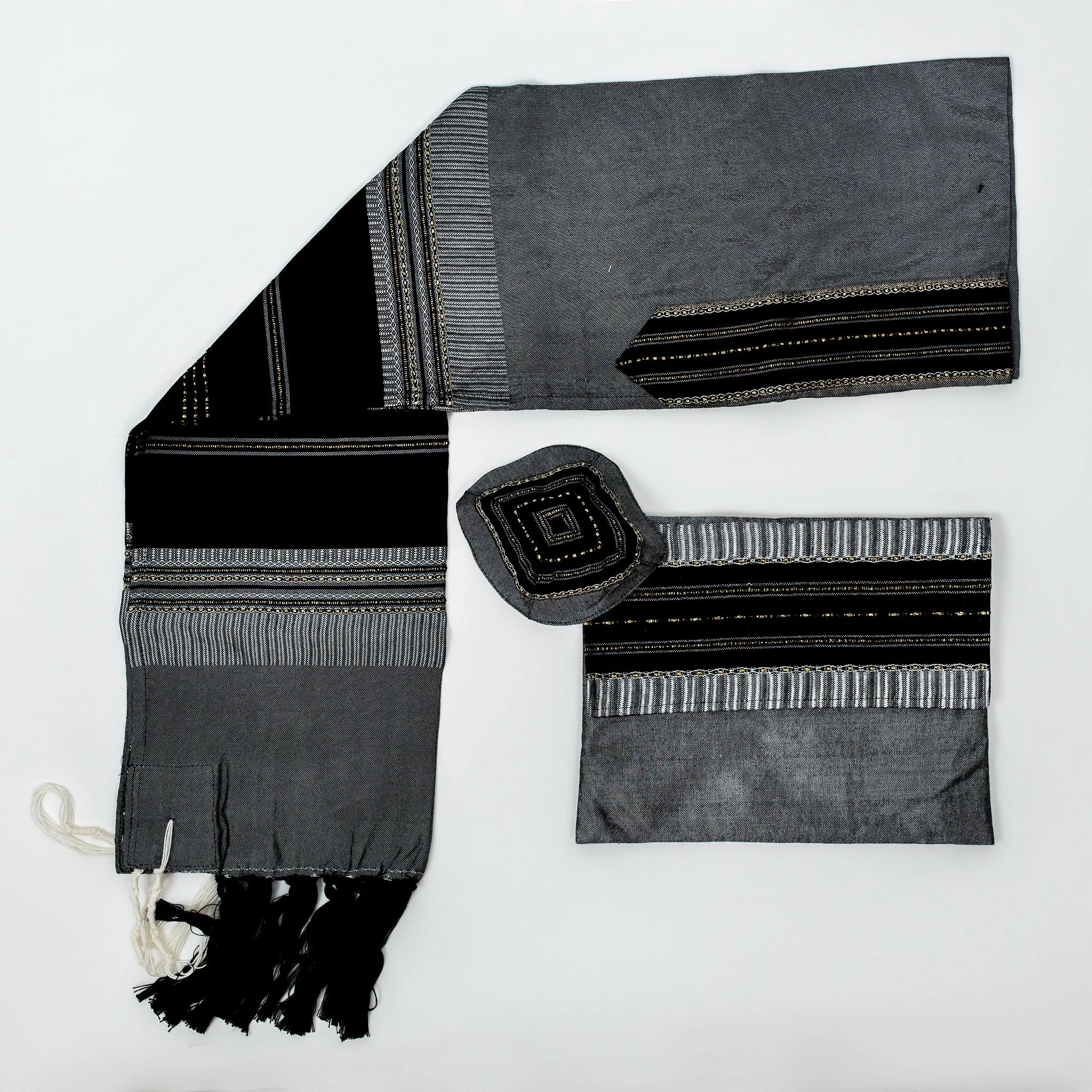 Gabrieli Tallit Elia - Silk Tallit- Black With Gold On Gray