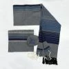 Gabrieli Tallit Ella - Silk Tallit- Blues With Gold On Gray Gabrieli Tallits