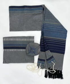 Gabrieli Tallit Ella - Silk Tallit- Blues With Gold On Gray Gabrieli Tallits