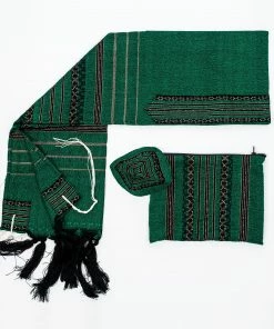 Gabrieli Tallit Hagar - Wool Tallit - Black And Gold Design On Green Gabrieli Tallits