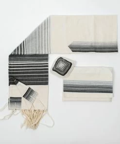 Gabrieli Tallit Ella - Cotton Tallit - Shades Of Gray With Silver On Off-White