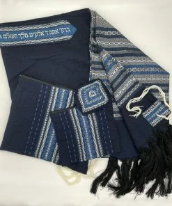 Gabrieli Tallit Gabrieli Premium - Wool Tallit - Shades Of Blue With Silver On Dark Blue
