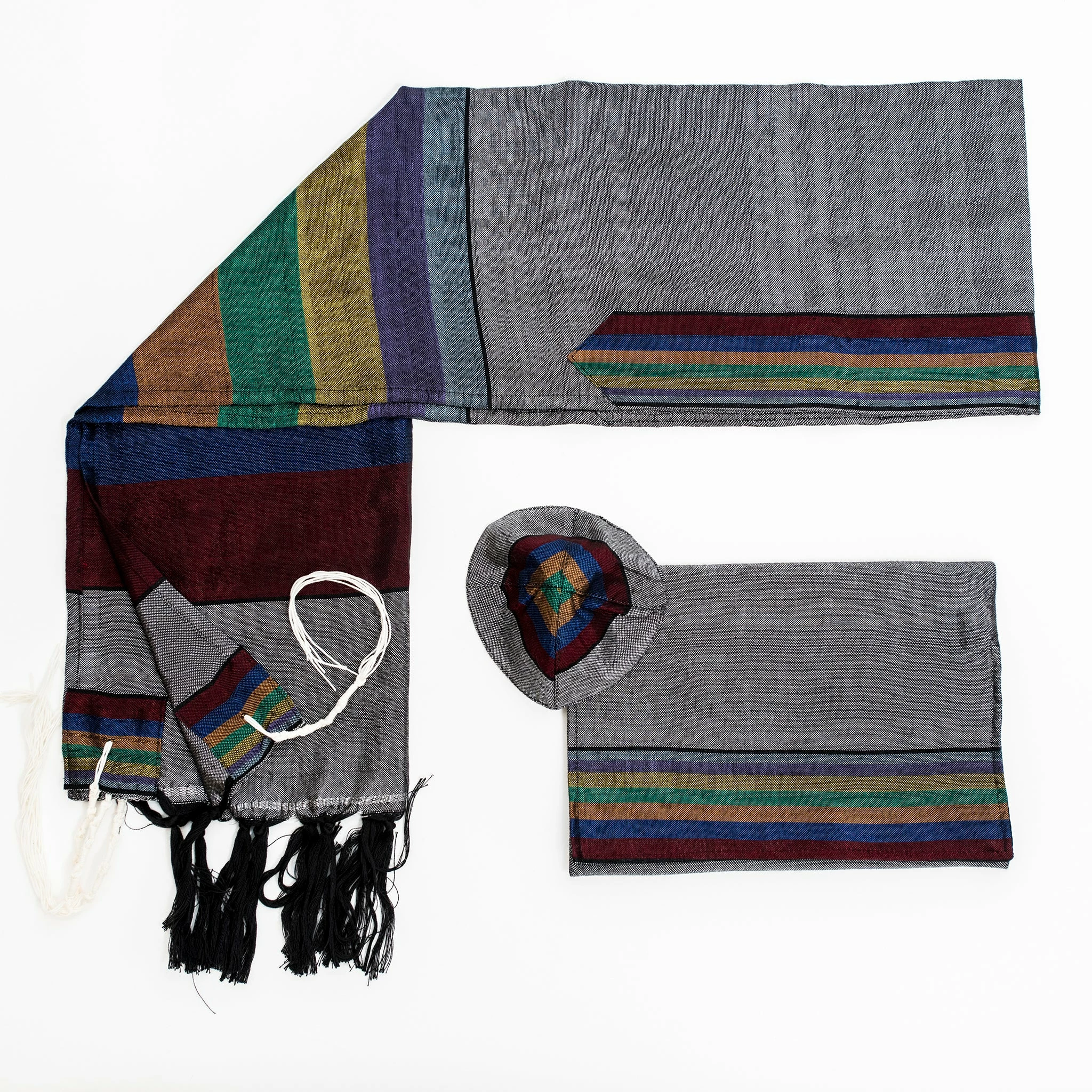 Gabrieli Tallit Gabrieli Tallits Esther - Silk Tallit - Rainbow Stripes On Gray