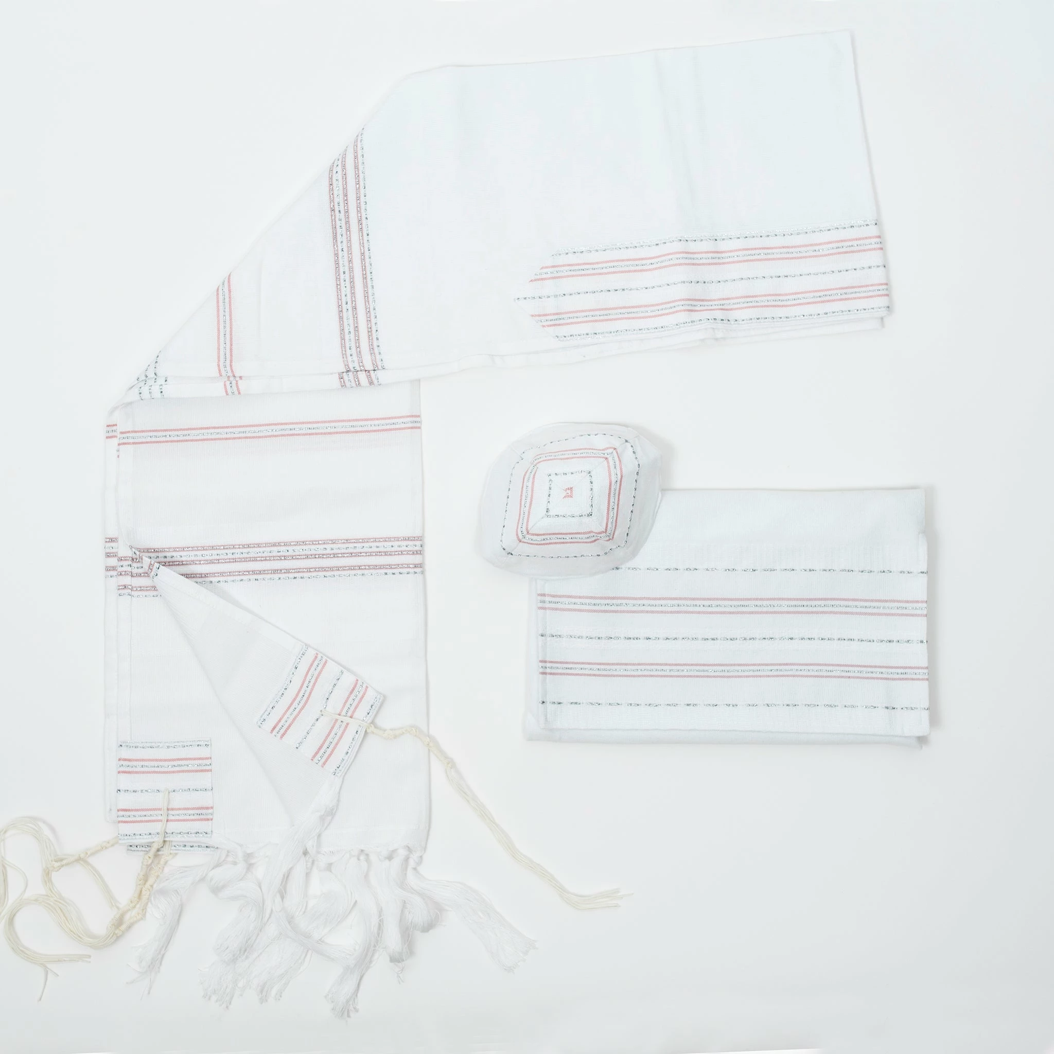 Gabrieli Tallit Elia - Silk Tallit - Pink And Silver On White Gabrieli Tallits