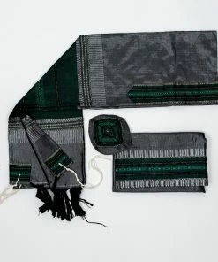 Gabrieli Tallit Elia - Silk Tallit- Green And Gold On Gray Gabrieli Tallits