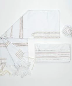 Gabrieli Tallit Elia - Silk Tallit - Pink And Gold On White