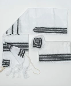 Gabrieli Tallit Adam - Silk Tallit - Greys And Silver On White Gabrieli Tallits