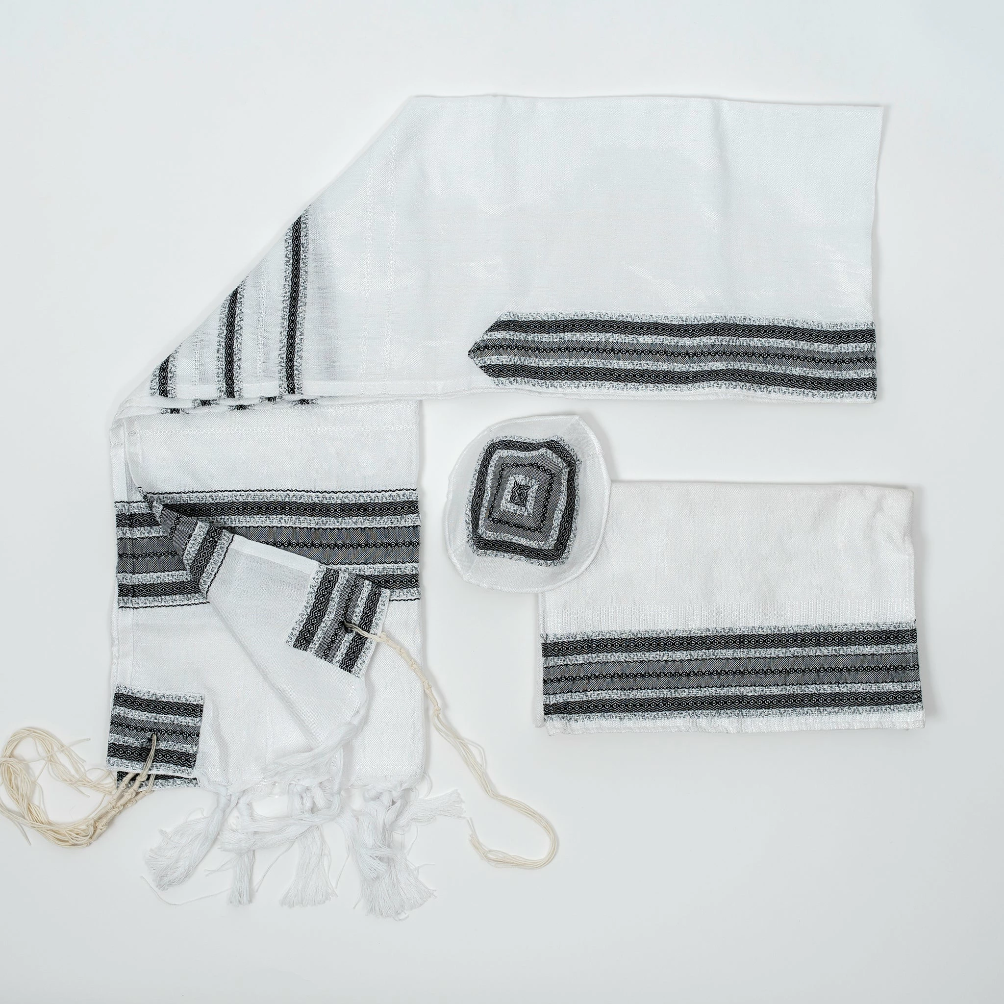 Gabrieli Tallit Adam - Silk Tallit - Greys And Silver On White Gabrieli Tallits