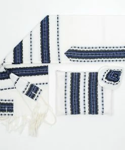 Gabrieli Tallit Ruth - Wool Tallit - Blue And Black With Silver