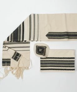 Gabrieli Tallit Samuel - Cotton Tallit - Black With Gold On Off-White