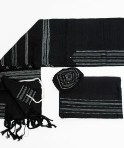 Gabrieli Tallit Elia - Cotton Tallit - Silver On Black